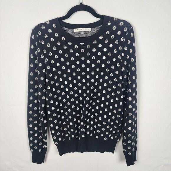 Trina Turk Cotton Ladybug Patterned Sweater Size Small Preppy Clueless Nautical - Picture 2 of 7